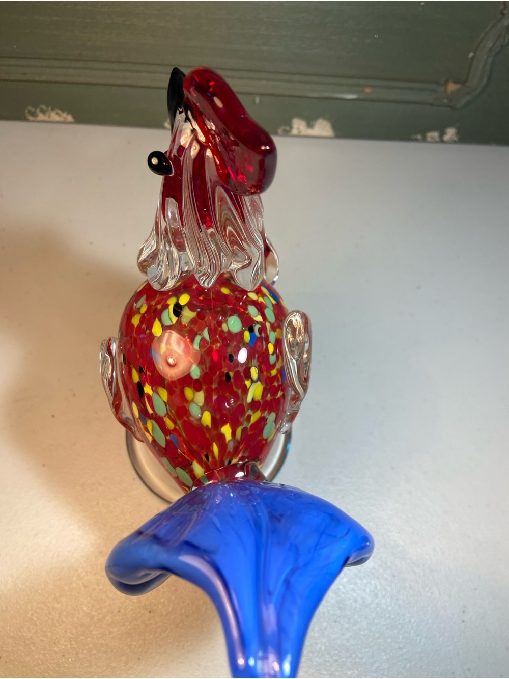 Handblown Glass Rooster Figurine in Red and Blue Accent - Picture 14 of 16